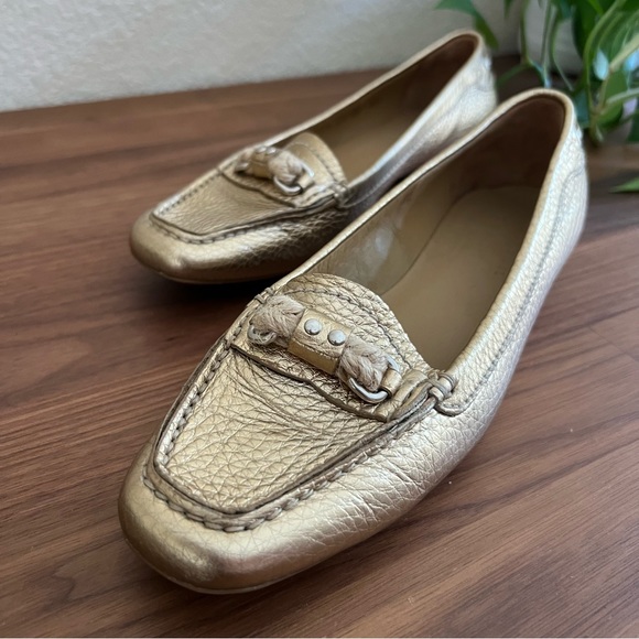 The Original Car Shoe Metallic Gold Leather Loafer, size 36.5 - Picture 1 of 13
